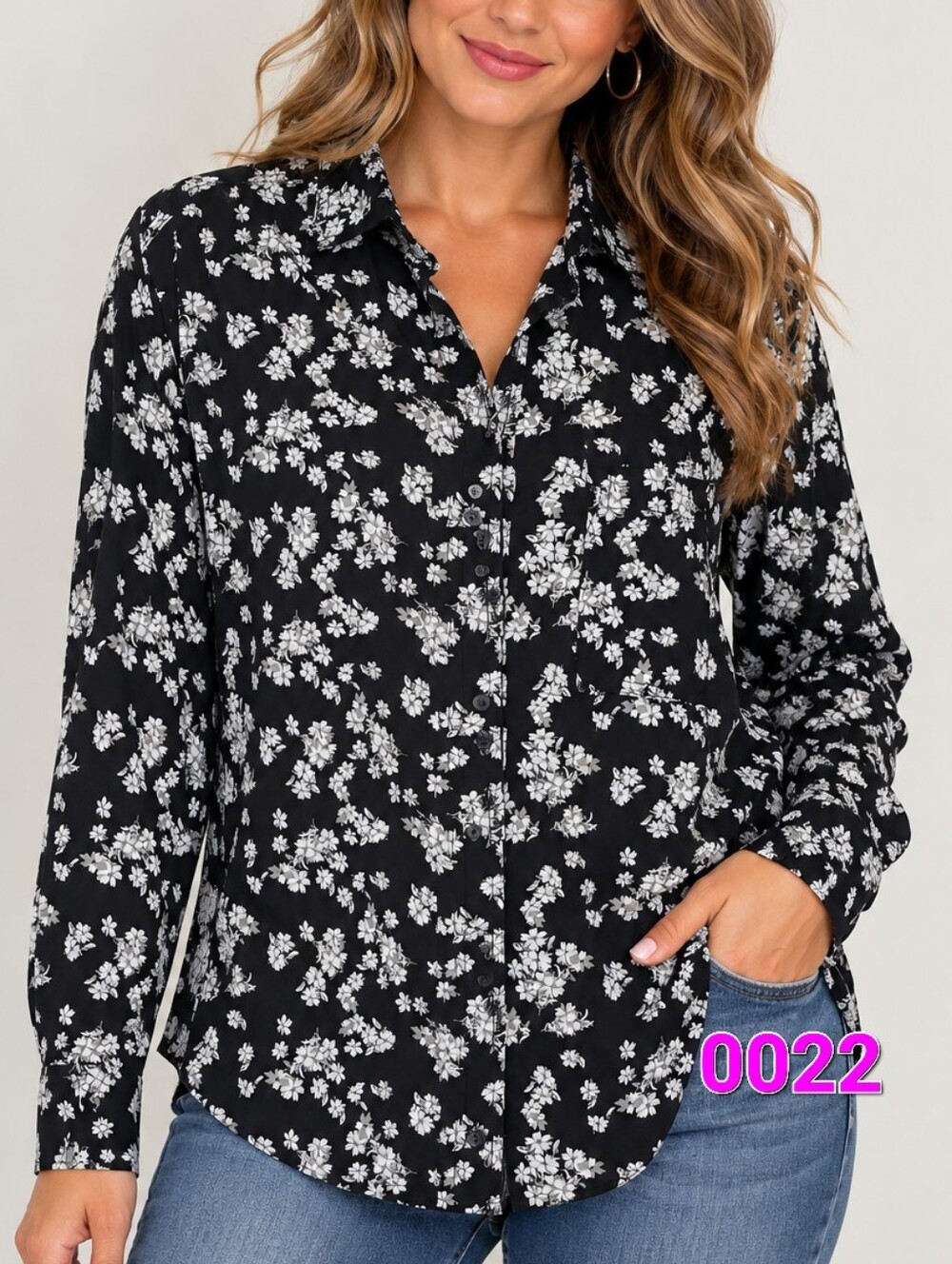 Red Camel Black Floral Button-Down Shirt - Medium